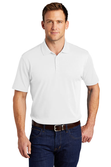 Port Authority K5200 Mens Silk Touch Performance Moisture Wicking Short Sleeve Polo Shirt White Model Front