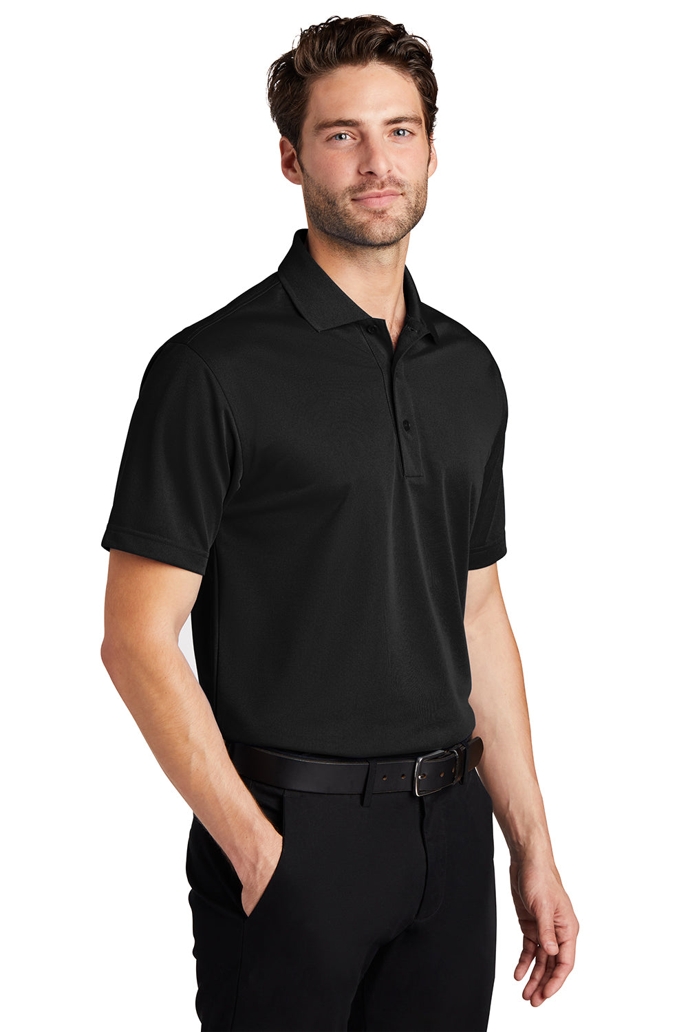 Port Authority K527/TLK527 Mens Tech Moisture Wicking Short Sleeve Polo Shirt Black Model 3q