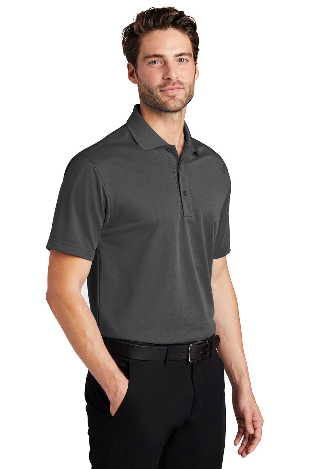 Port Authority K527/TLK527 Mens Tech Moisture Wicking Short Sleeve Polo Shirt Smoke Grey Model 3q