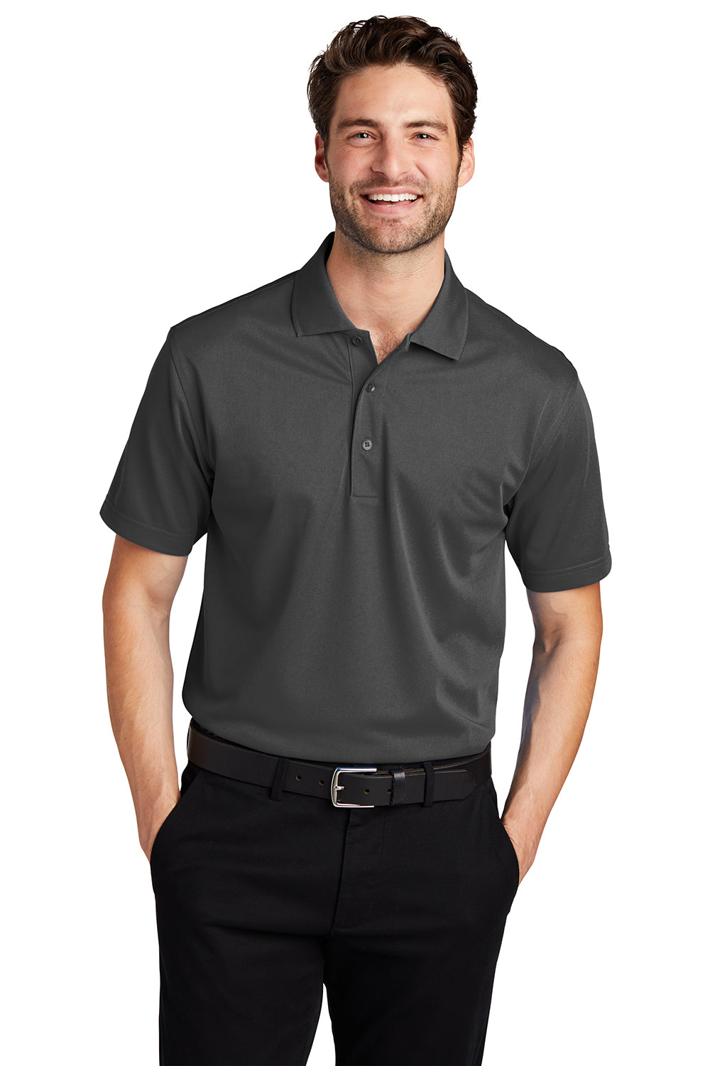 Port Authority K527/TLK527 Mens Tech Moisture Wicking Short Sleeve Polo Shirt Smoke Grey Model Front