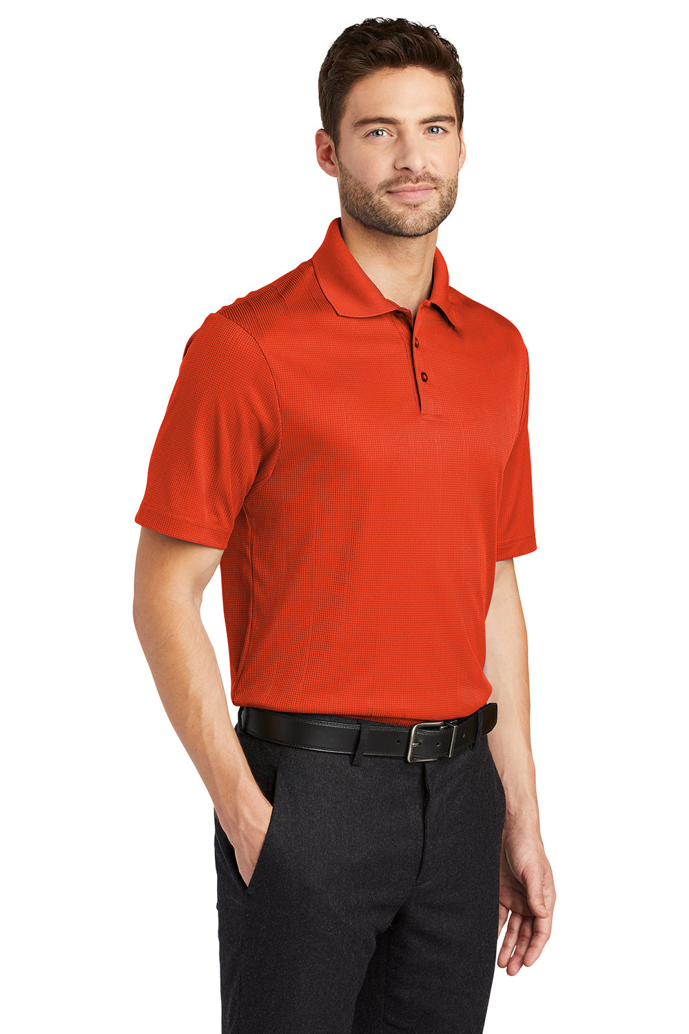 Port Authority K528 Mens Performance Moisture Wicking Short Sleeve Polo Shirt Autumn Orange Model 3q