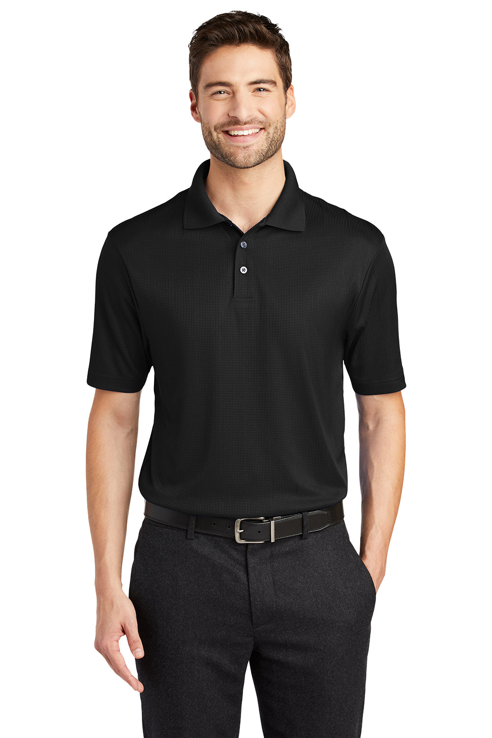 Port Authority K528 Mens Performance Moisture Wicking Short Sleeve Polo Shirt Black Model Front