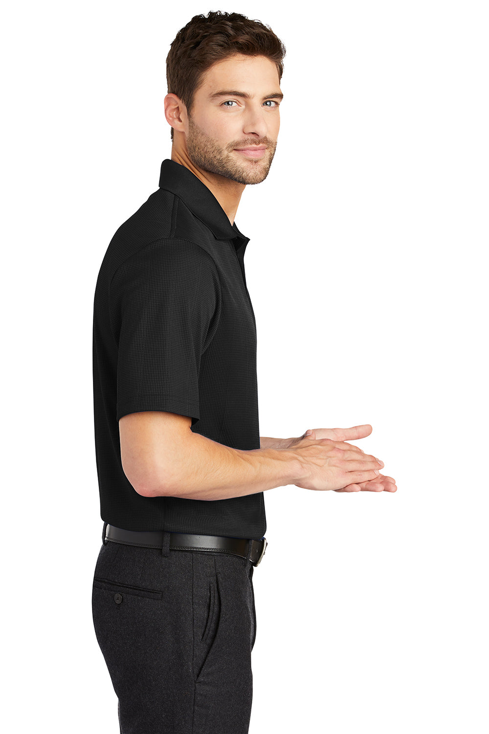 Port Authority K528 Mens Performance Moisture Wicking Short Sleeve Polo Shirt Black Model Side