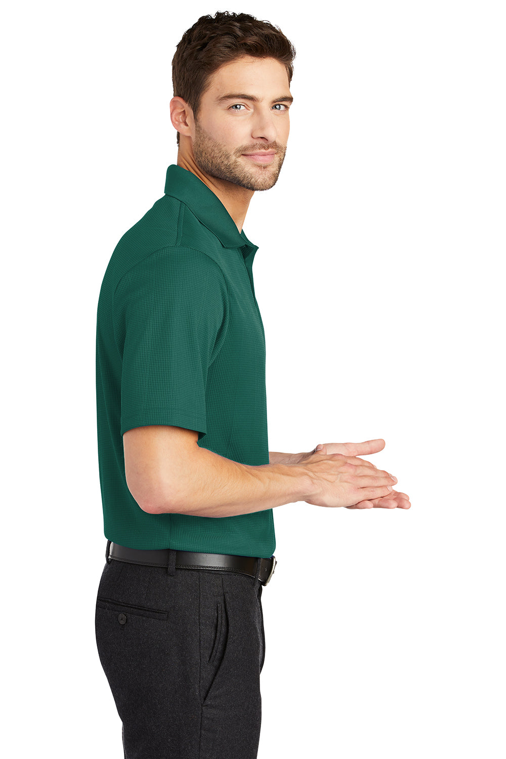 Port Authority K528 Mens Performance Moisture Wicking Short Sleeve Polo Shirt Green Glen Model Side