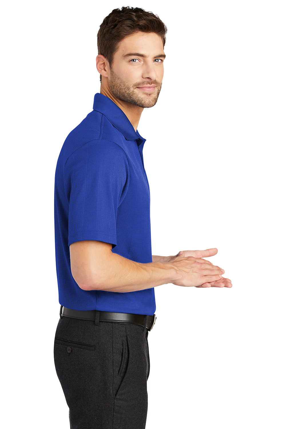 Port Authority K528 Mens Performance Moisture Wicking Short Sleeve Polo Shirt Hyper Blue Model Side