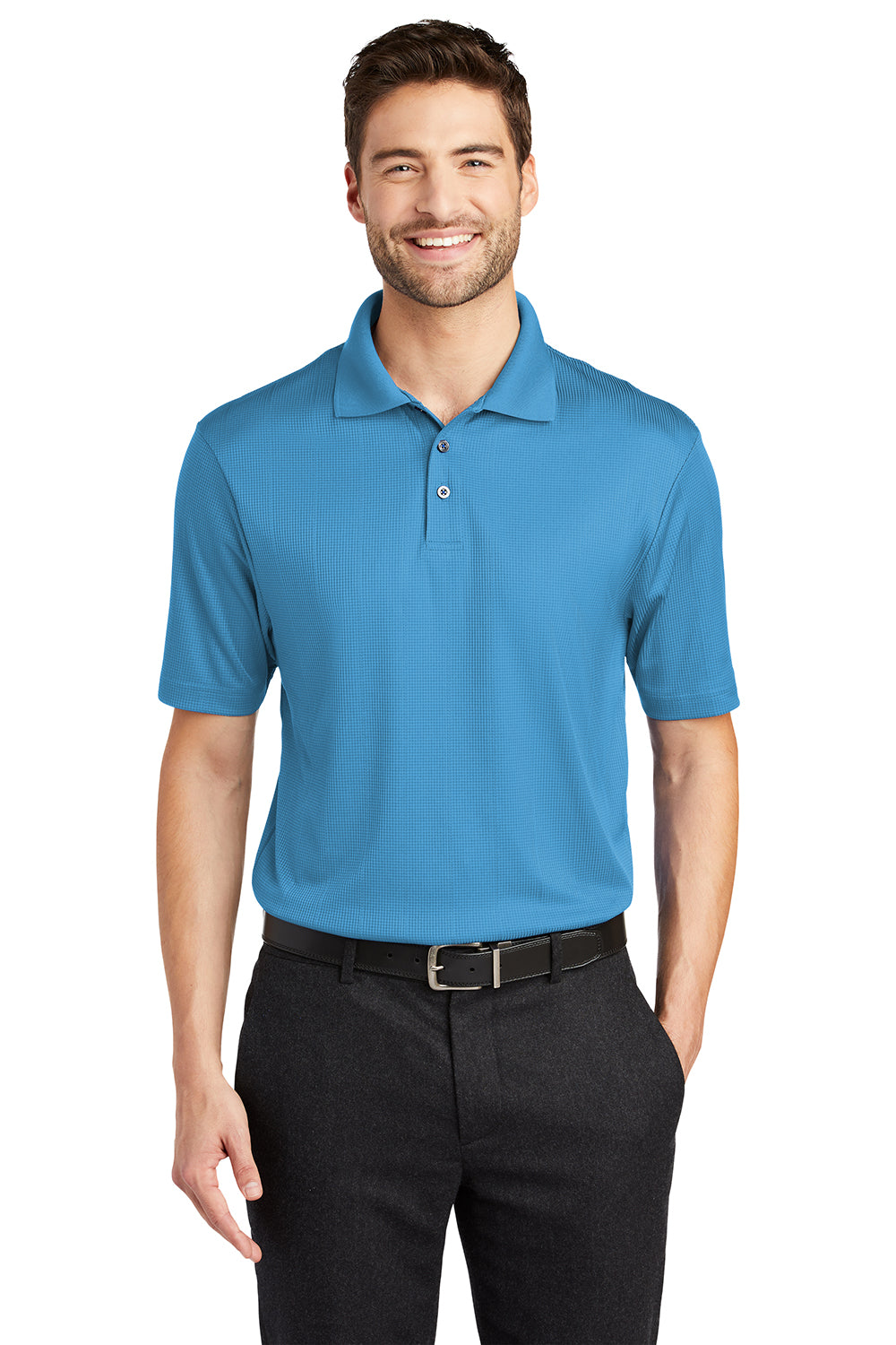 Port Authority K528 Mens Performance Moisture Wicking Short Sleeve Polo Shirt Ocean Blue Model Front