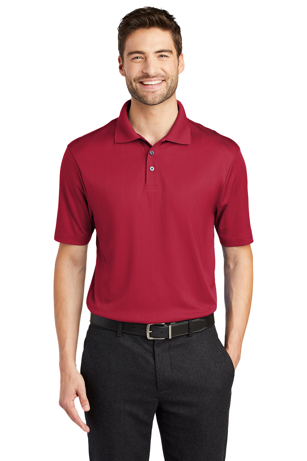 Port Authority K528 Mens Performance Moisture Wicking Short Sleeve Polo Shirt Rich Red Model Front