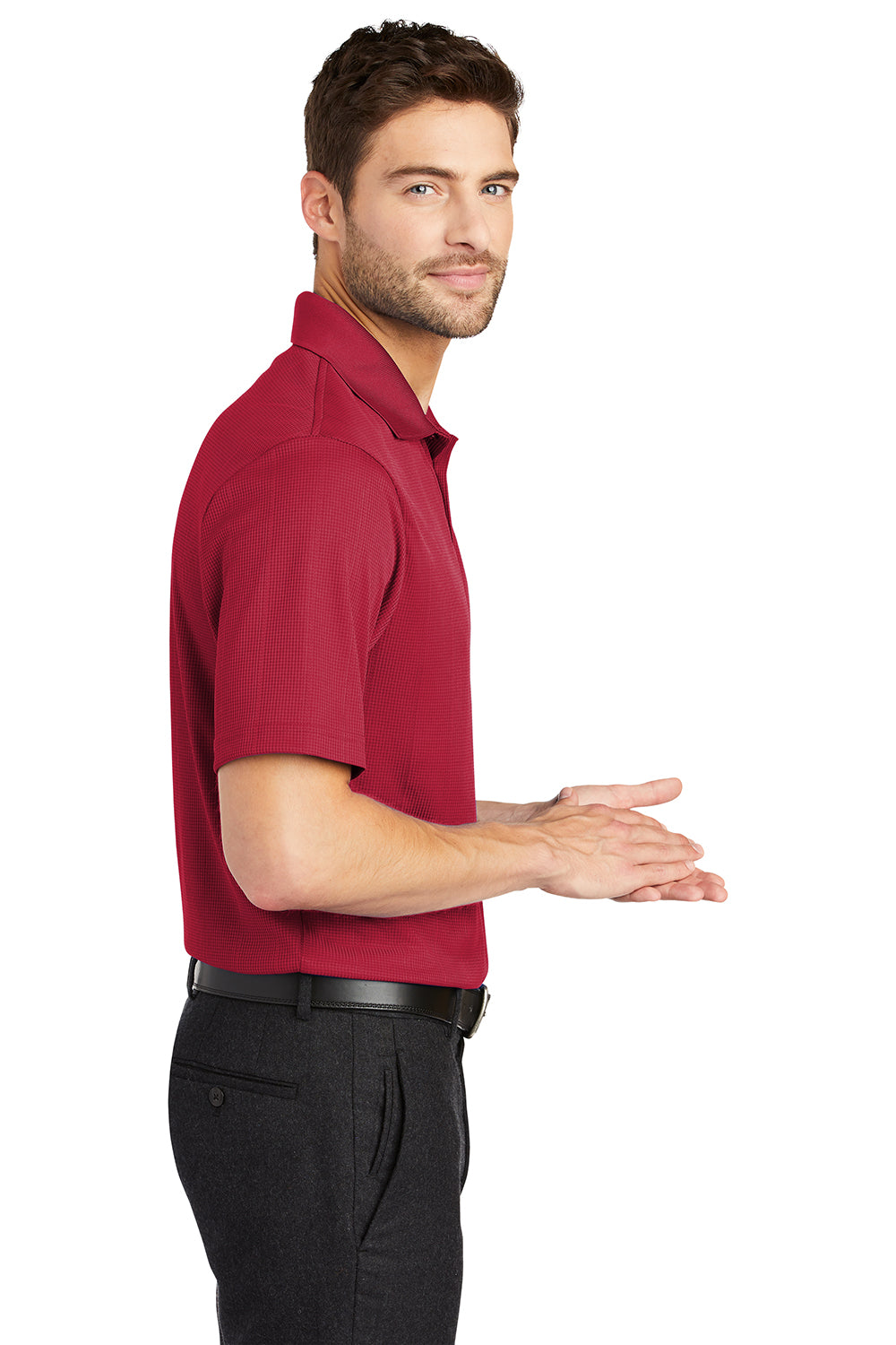 Port Authority K528 Mens Performance Moisture Wicking Short Sleeve Polo Shirt Rich Red Model Side