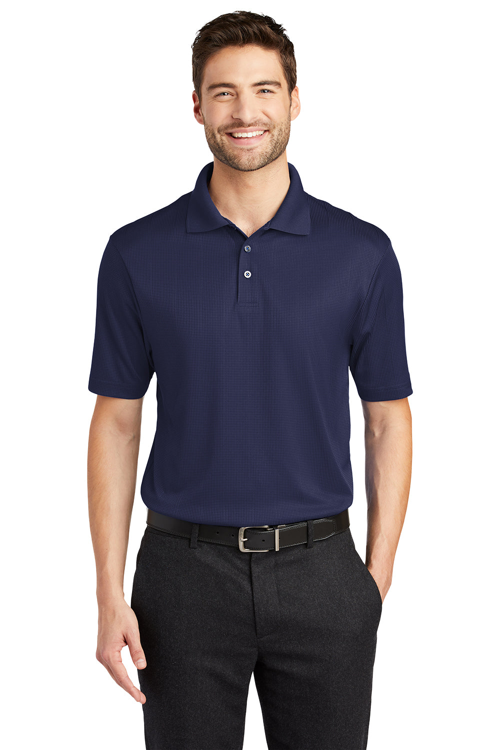 Port Authority K528 Mens Performance Moisture Wicking Short Sleeve Polo Shirt True Navy Blue Model Front