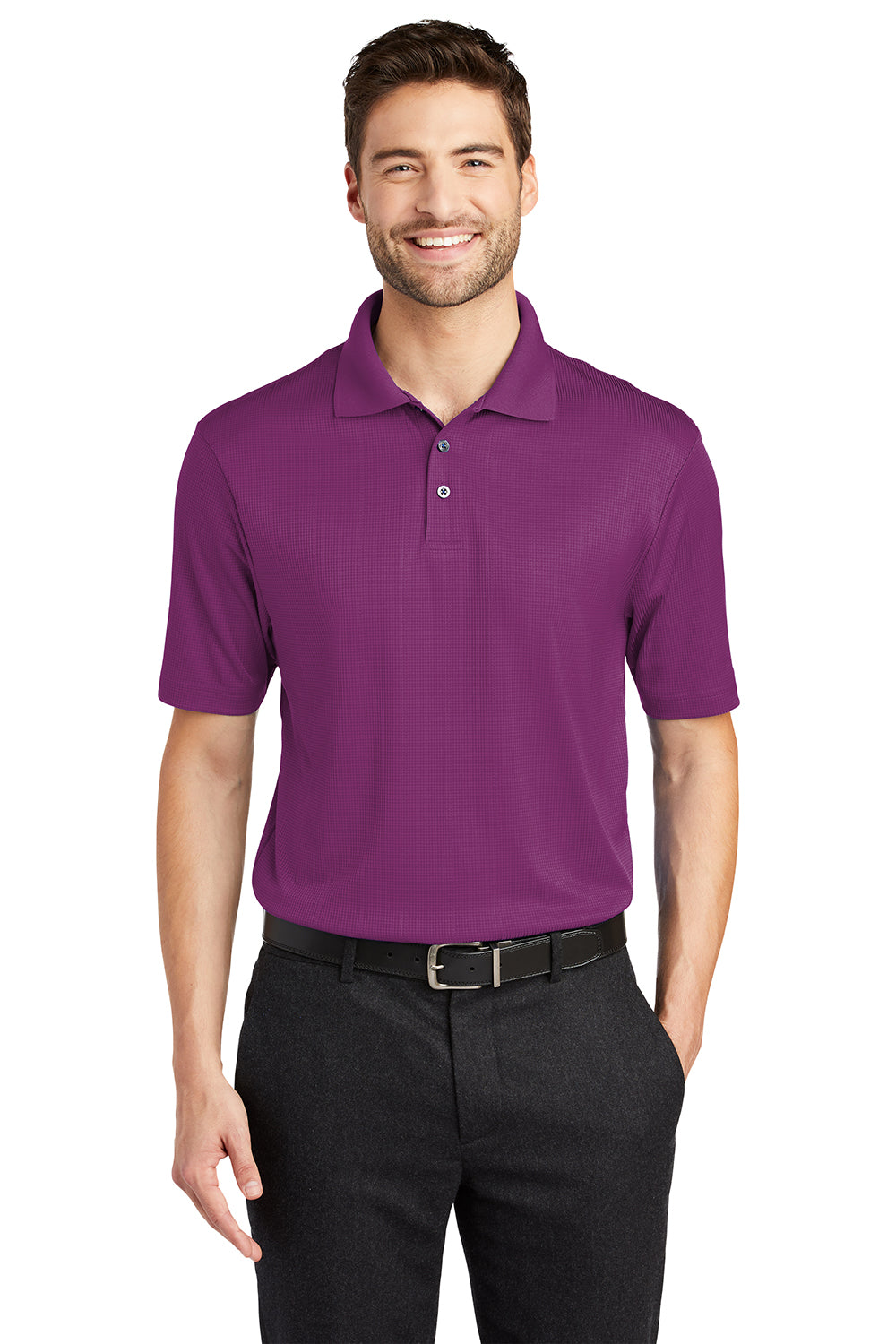 Port Authority K528 Mens Performance Moisture Wicking Short Sleeve Polo Shirt Violet Purple Model Front