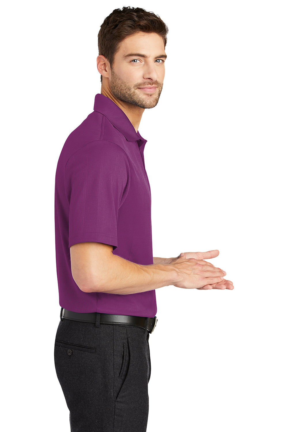 Port Authority K528 Mens Performance Moisture Wicking Short Sleeve Polo Shirt Violet Purple Model Side