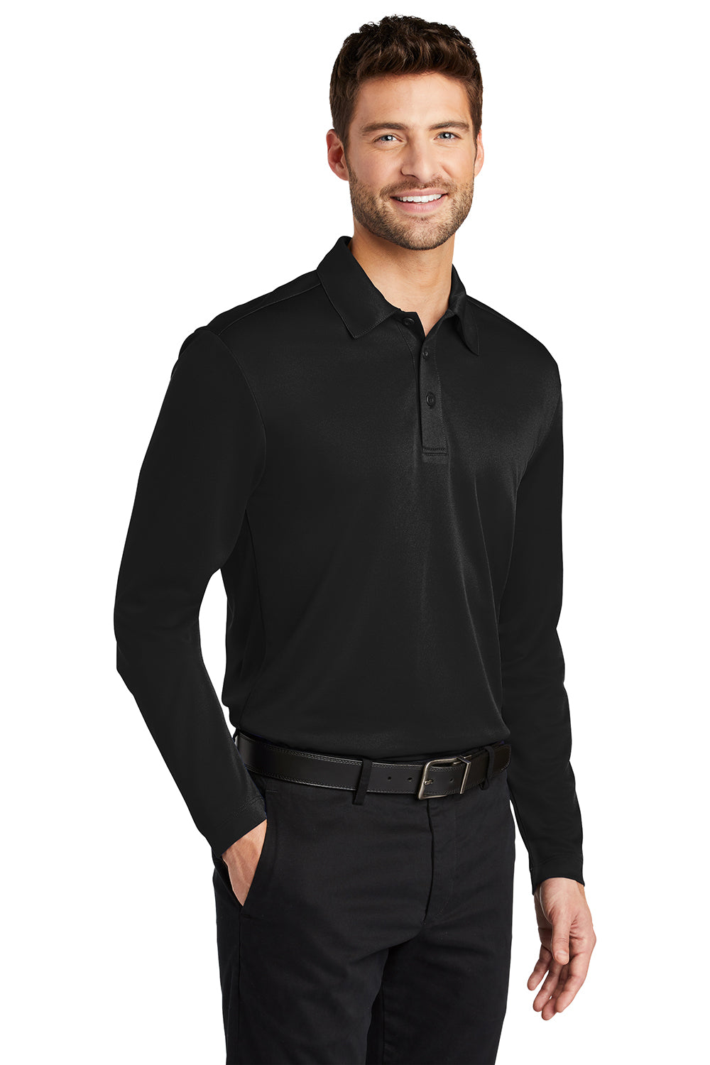 Port Authority K540LS Mens Silk Touch Performance Moisture Wicking Long Sleeve Polo Shirt Black Model 3q