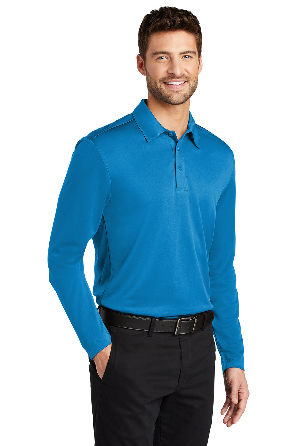 Port Authority K540LS Mens Silk Touch Performance Moisture Wicking Long Sleeve Polo Shirt Brilliant Blue Model 3q