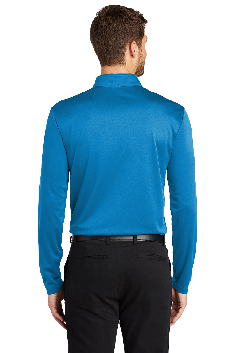 Port Authority K540LS Mens Silk Touch Performance Moisture Wicking Long Sleeve Polo Shirt Brilliant Blue Model Back