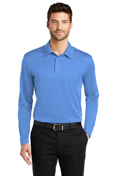 Port Authority K540LS Mens Silk Touch Performance Moisture Wicking Long Sleeve Polo Shirt Carolina Blue Model Front