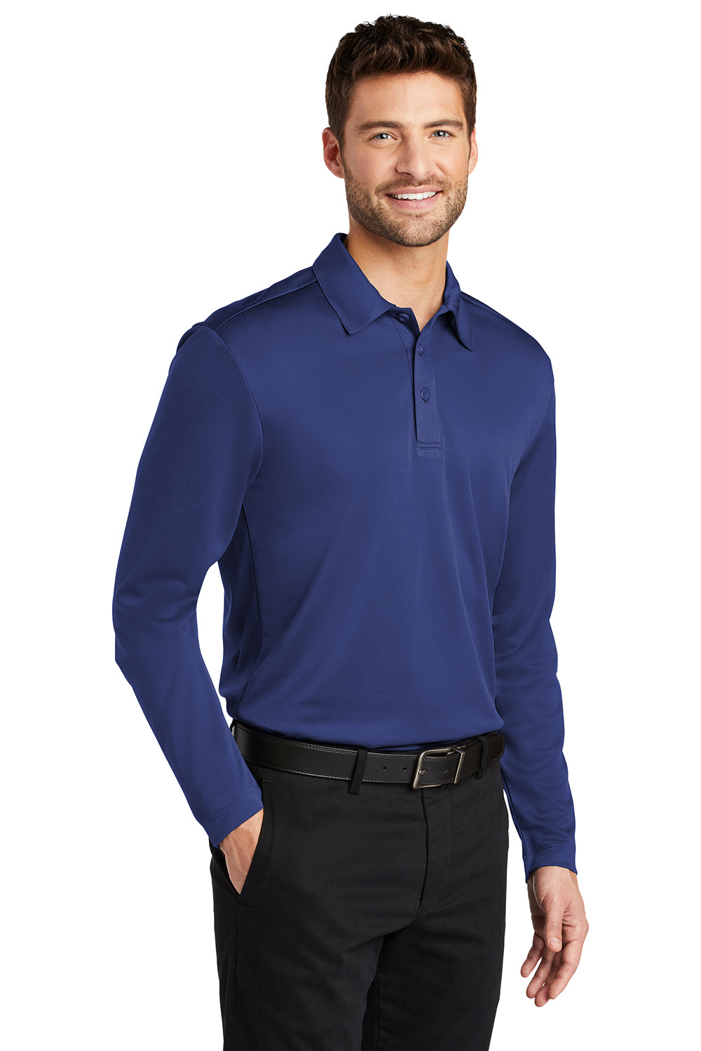 Port Authority K540LS Mens Silk Touch Performance Moisture Wicking Long Sleeve Polo Shirt Royal Blue Model 3q