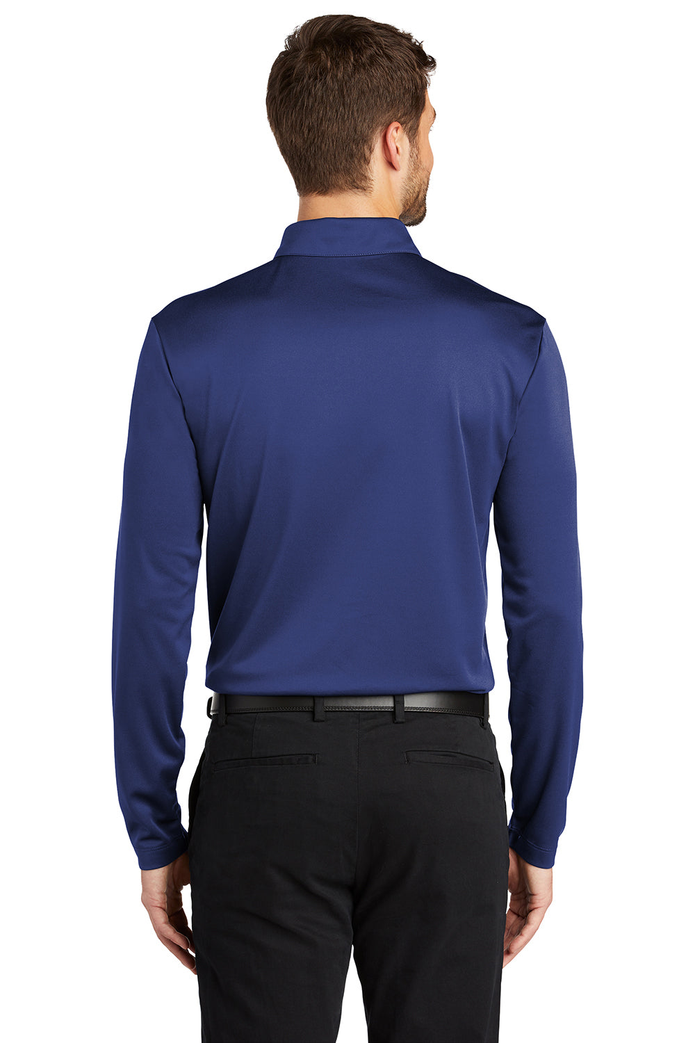 Port Authority K540LS Mens Silk Touch Performance Moisture Wicking Long Sleeve Polo Shirt Royal Blue Model Back