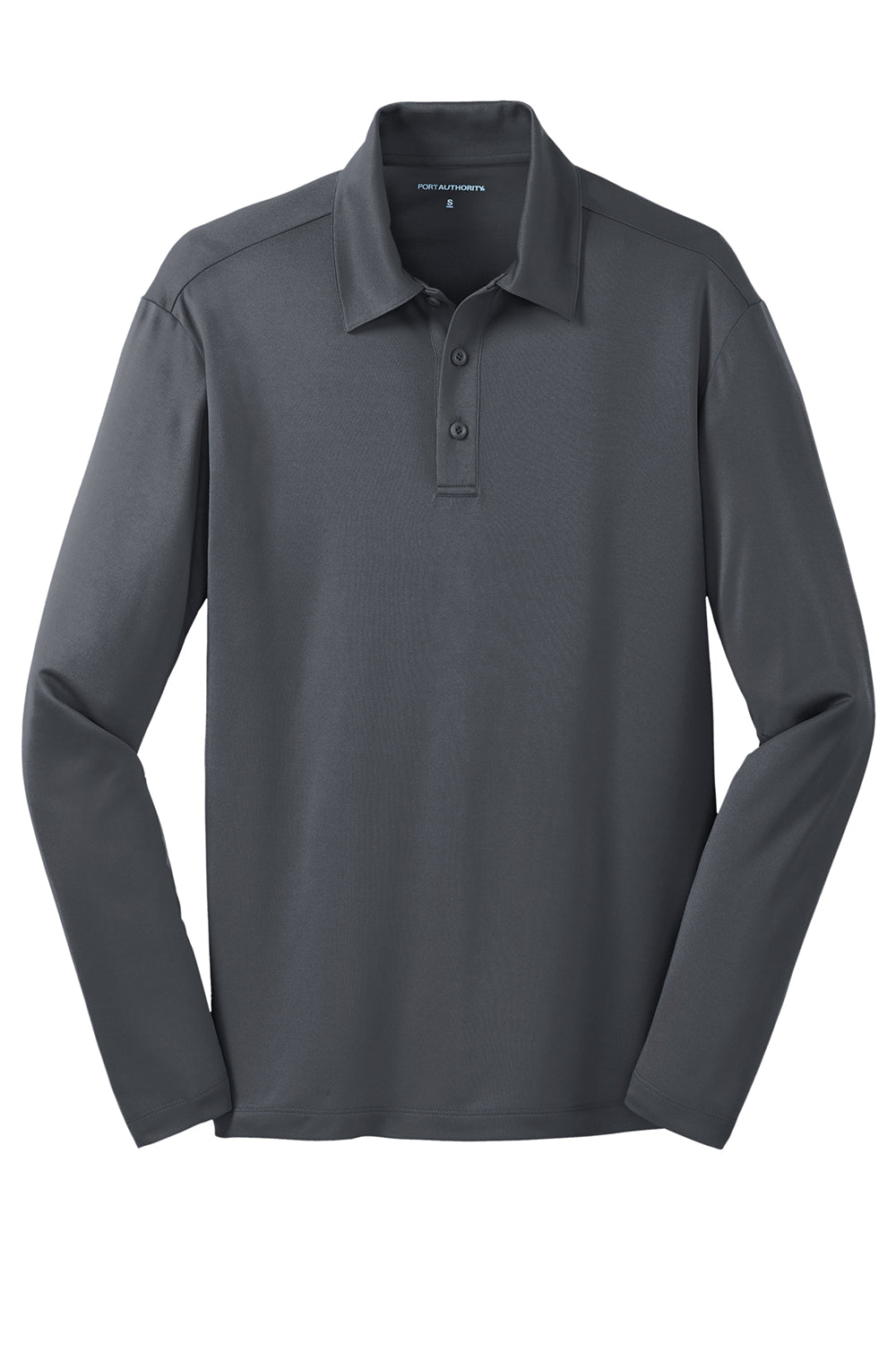 Port Authority K540LS Mens Silk Touch Performance Moisture Wicking Long Sleeve Polo Shirt Steel Grey Flat Front