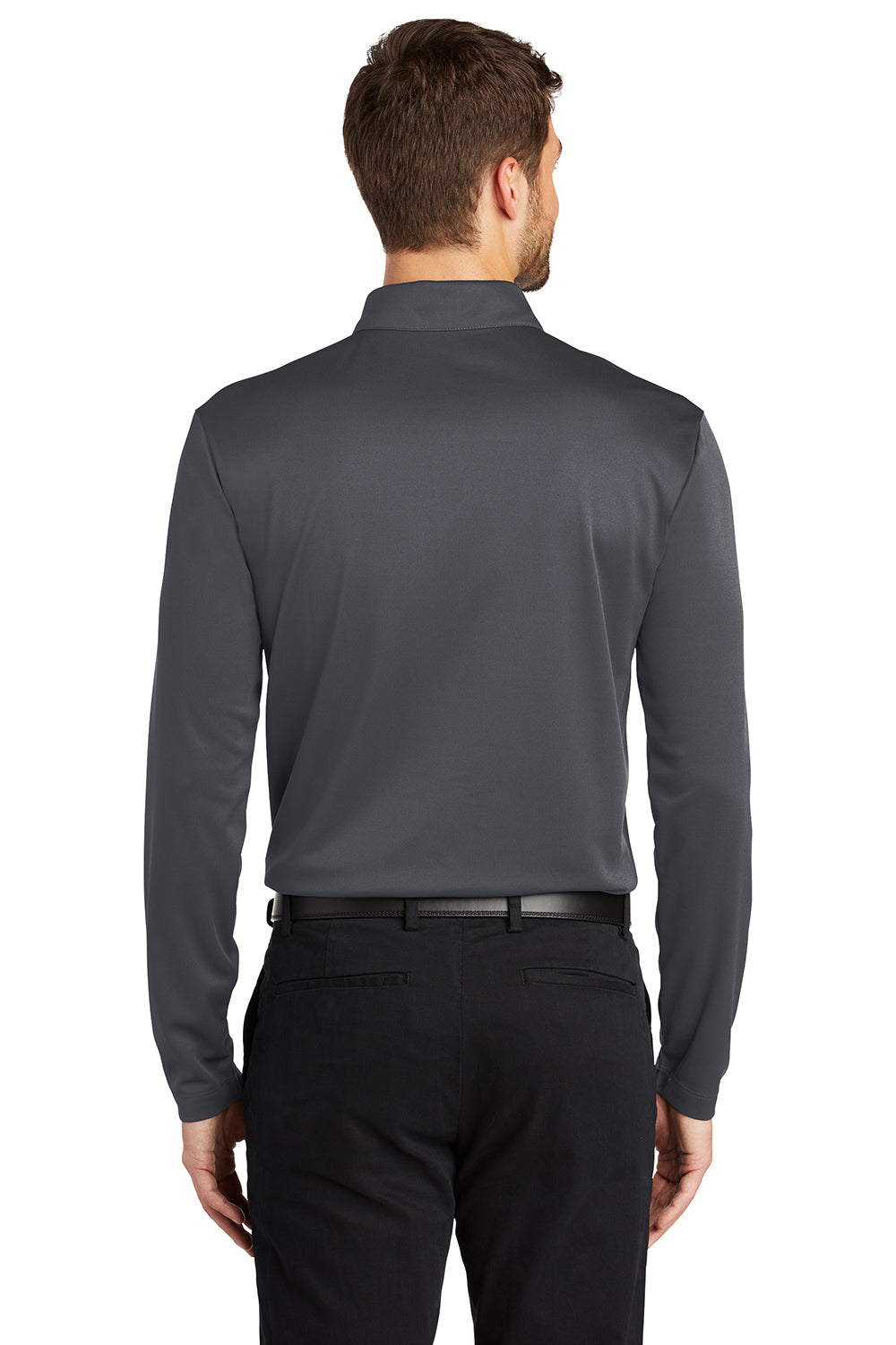 Port Authority K540LS Mens Silk Touch Performance Moisture Wicking Long Sleeve Polo Shirt Steel Grey Model Back