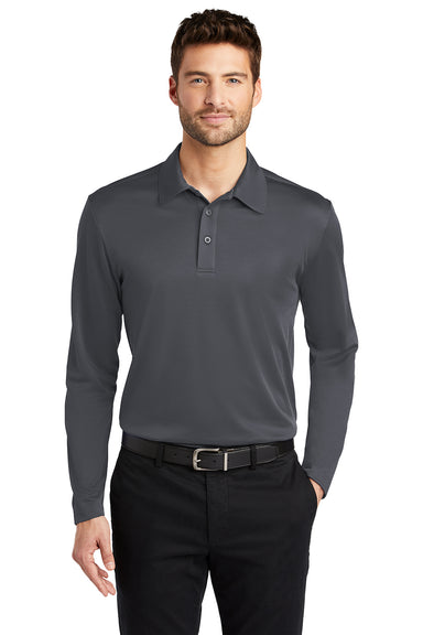 Port Authority K540LS Mens Silk Touch Performance Moisture Wicking Long Sleeve Polo Shirt Steel Grey Model Front