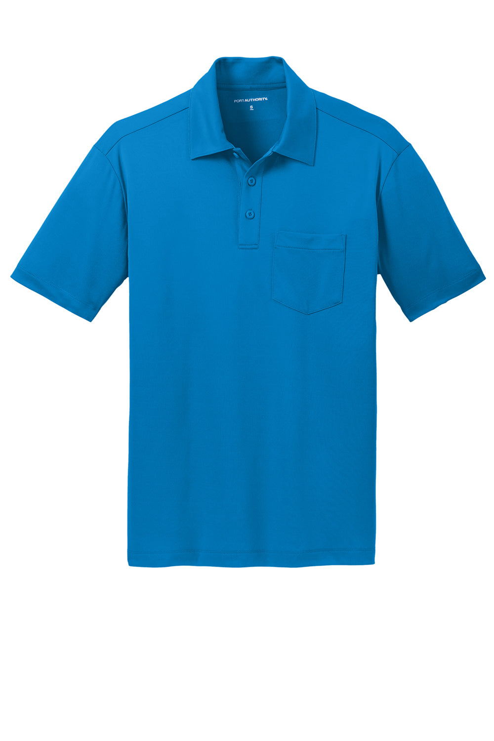 Port Authority K540P Mens Silk Touch Performance Moisture Wicking Short Sleeve Polo Shirt w/ Pocket Brilliant Blue Flat Front