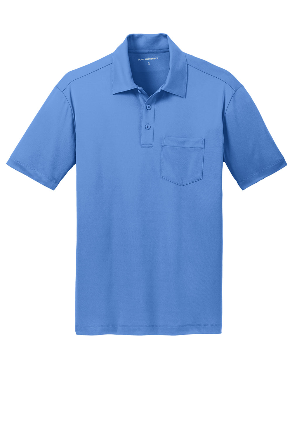 Port Authority K540P Mens Silk Touch Performance Moisture Wicking Short Sleeve Polo Shirt w/ Pocket Carolina Blue Flat Front