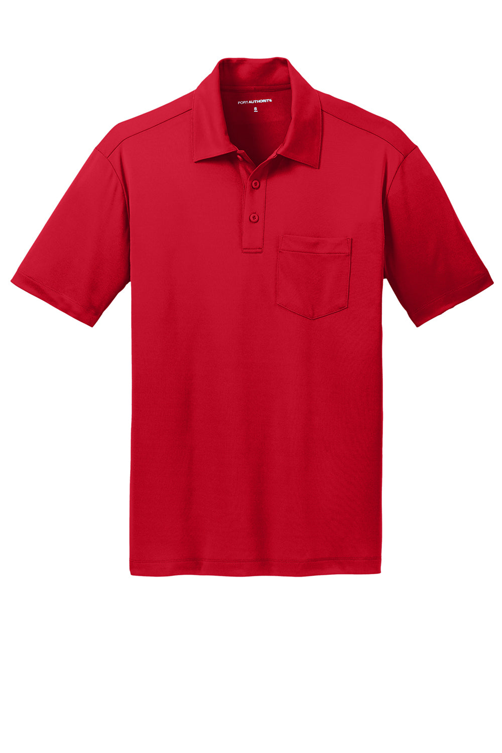 Port Authority K540P Mens Silk Touch Performance Moisture Wicking Short Sleeve Polo Shirt w/ Pocket Red Flat Front