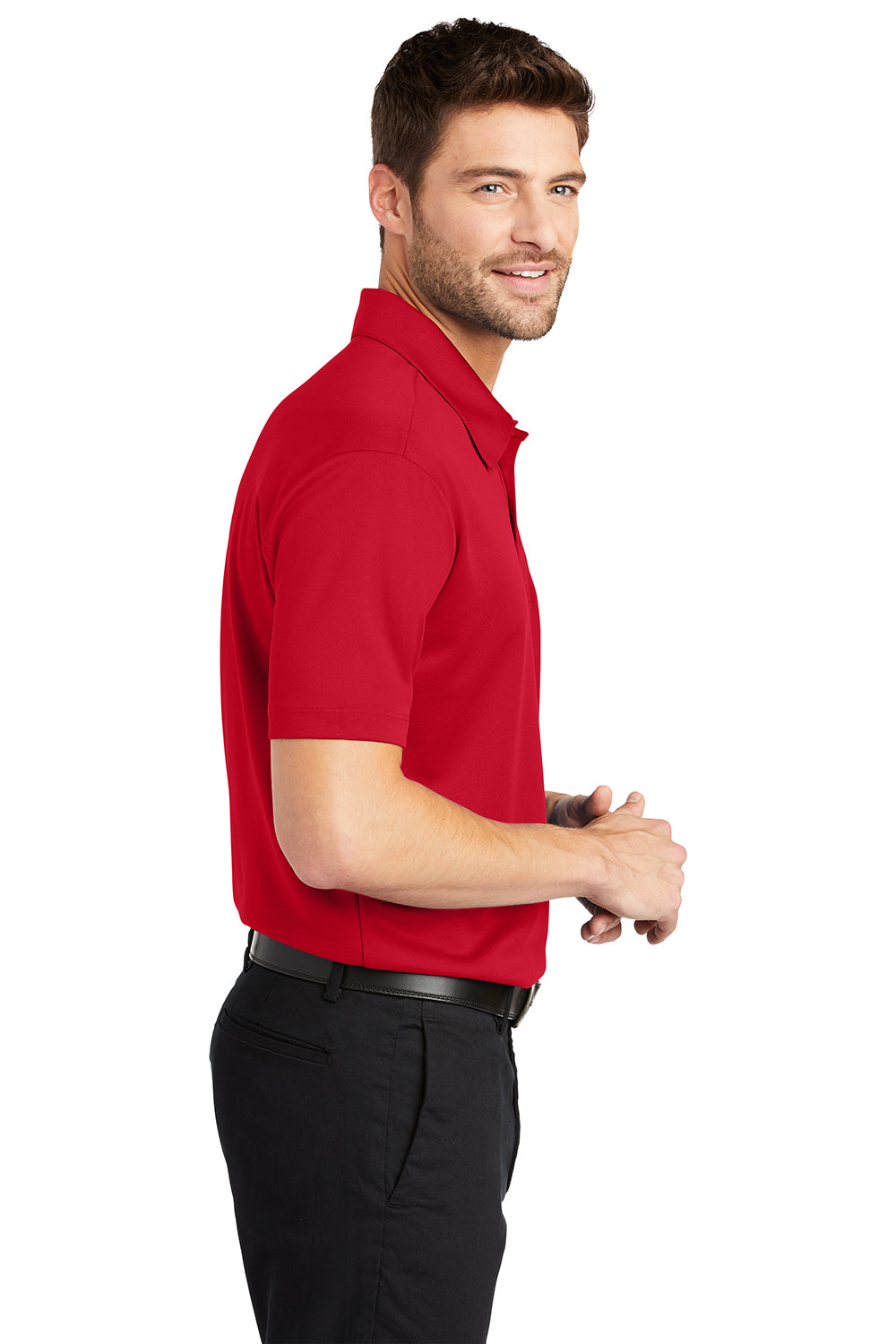 Port Authority K540P Mens Silk Touch Performance Moisture Wicking Short Sleeve Polo Shirt w/ Pocket Red Model Side