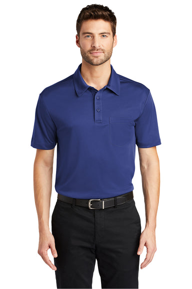 Port Authority K540P Mens Silk Touch Performance Moisture Wicking Short Sleeve Polo Shirt w/ Pocket Royal Blue Model Front