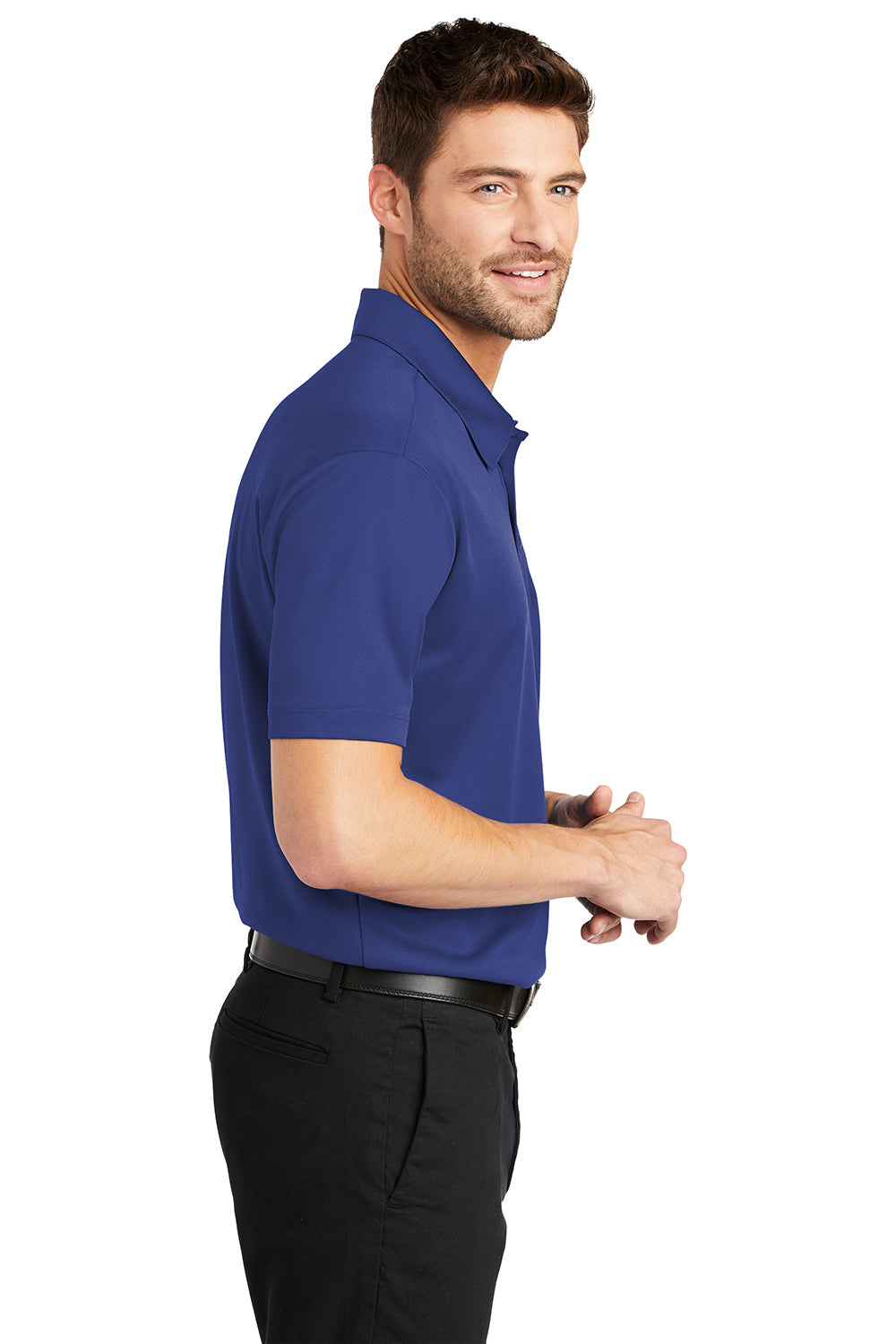 Port Authority K540P Mens Silk Touch Performance Moisture Wicking Short Sleeve Polo Shirt w/ Pocket Royal Blue Model Side