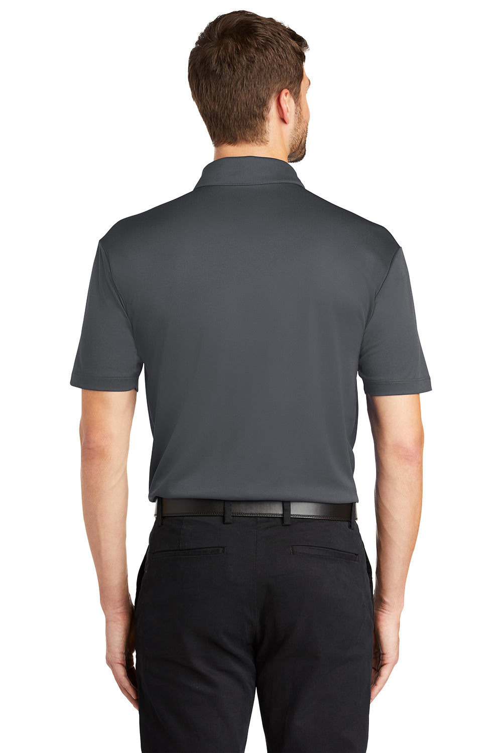 Port Authority K540P Mens Silk Touch Performance Moisture Wicking Short Sleeve Polo Shirt w/ Pocket Steel Grey Model Back