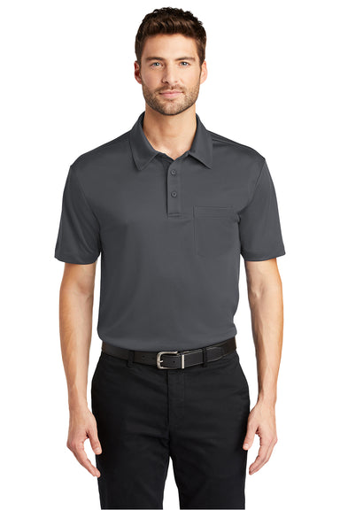 Port Authority K540P Mens Silk Touch Performance Moisture Wicking Short Sleeve Polo Shirt w/ Pocket Steel Grey Model Front