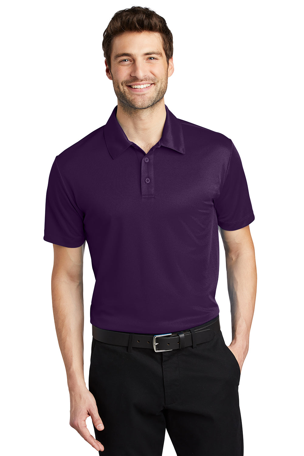 Port Authority K540/TLK540 Mens Silk Touch Performance Moisture Wicking Short Sleeve Polo Shirt Bright Purple Model Front