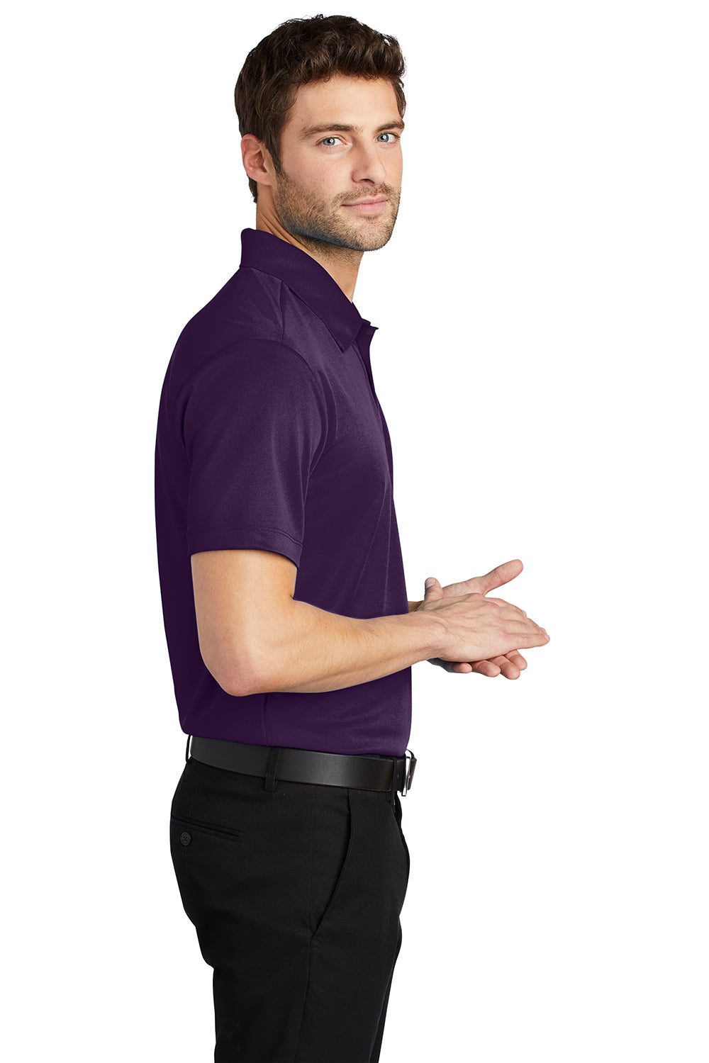 Port Authority K540/TLK540 Mens Silk Touch Performance Moisture Wicking Short Sleeve Polo Shirt Bright Purple Model Side