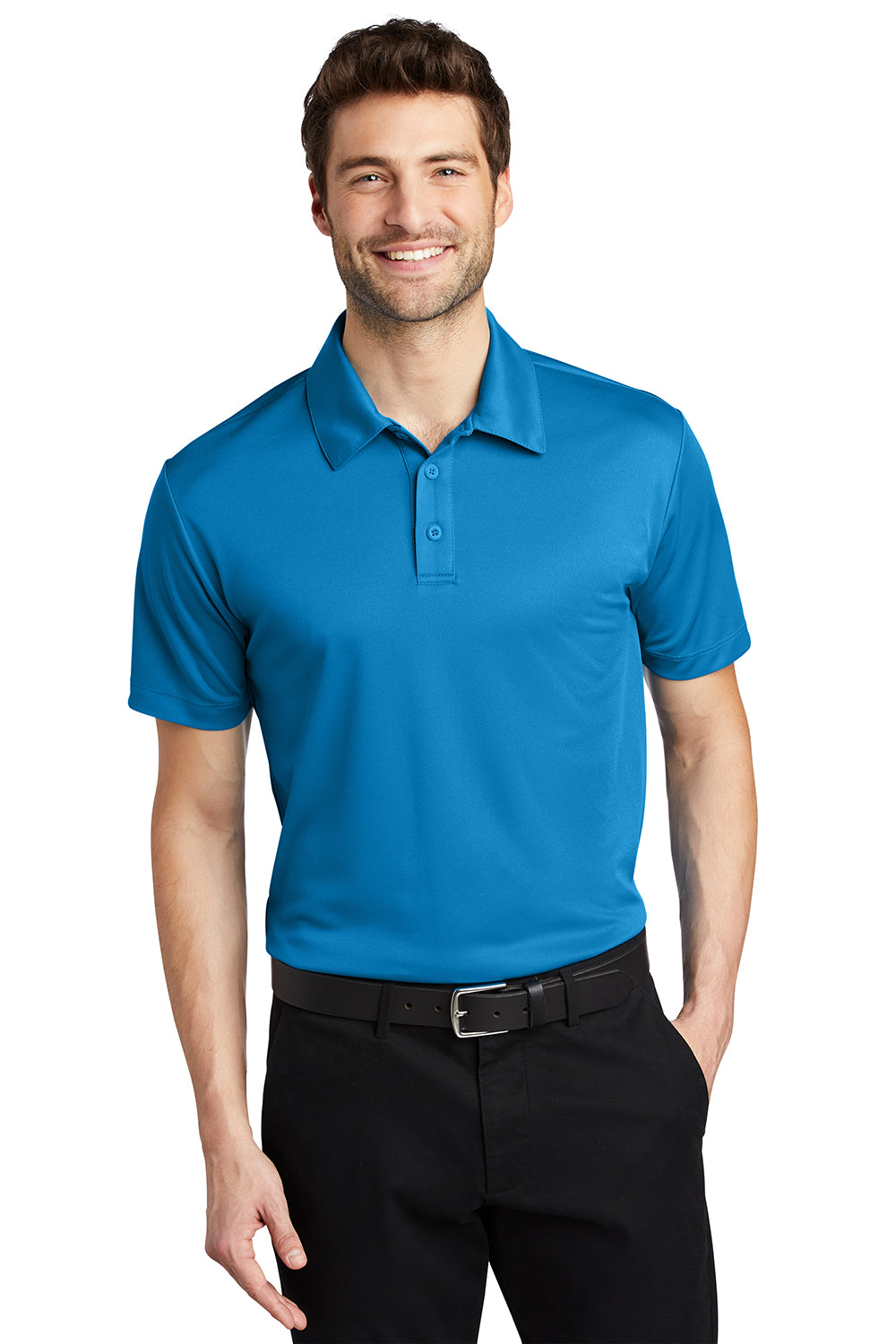 Port Authority K540/TLK540 Mens Silk Touch Performance Moisture Wicking Short Sleeve Polo Shirt Brilliant Blue Model Front