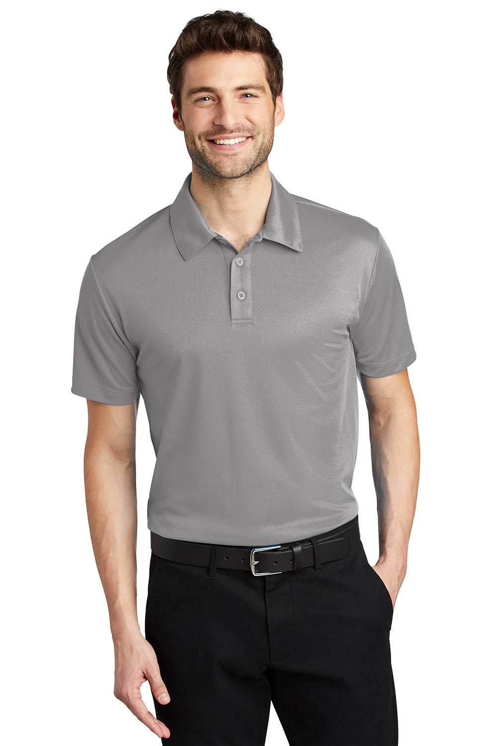 Port Authority K540/TLK540 Mens Silk Touch Performance Moisture Wicking Short Sleeve Polo Shirt Gusty Grey Model Front