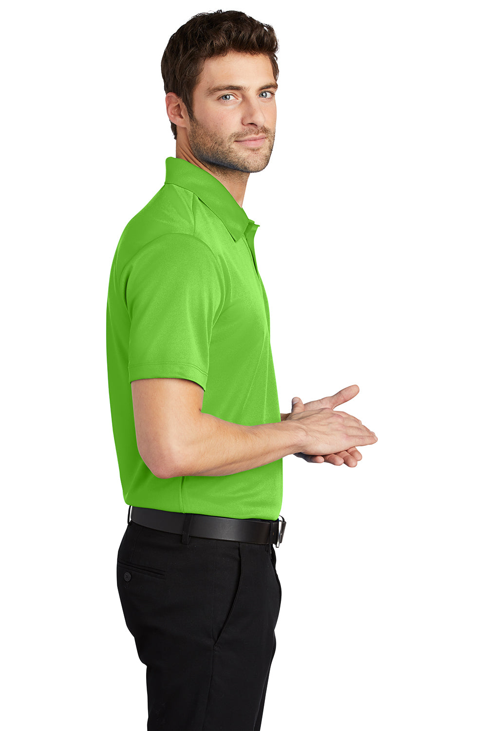 Port Authority K540/TLK540 Mens Silk Touch Performance Moisture Wicking Short Sleeve Polo Shirt Lime Green Model Side