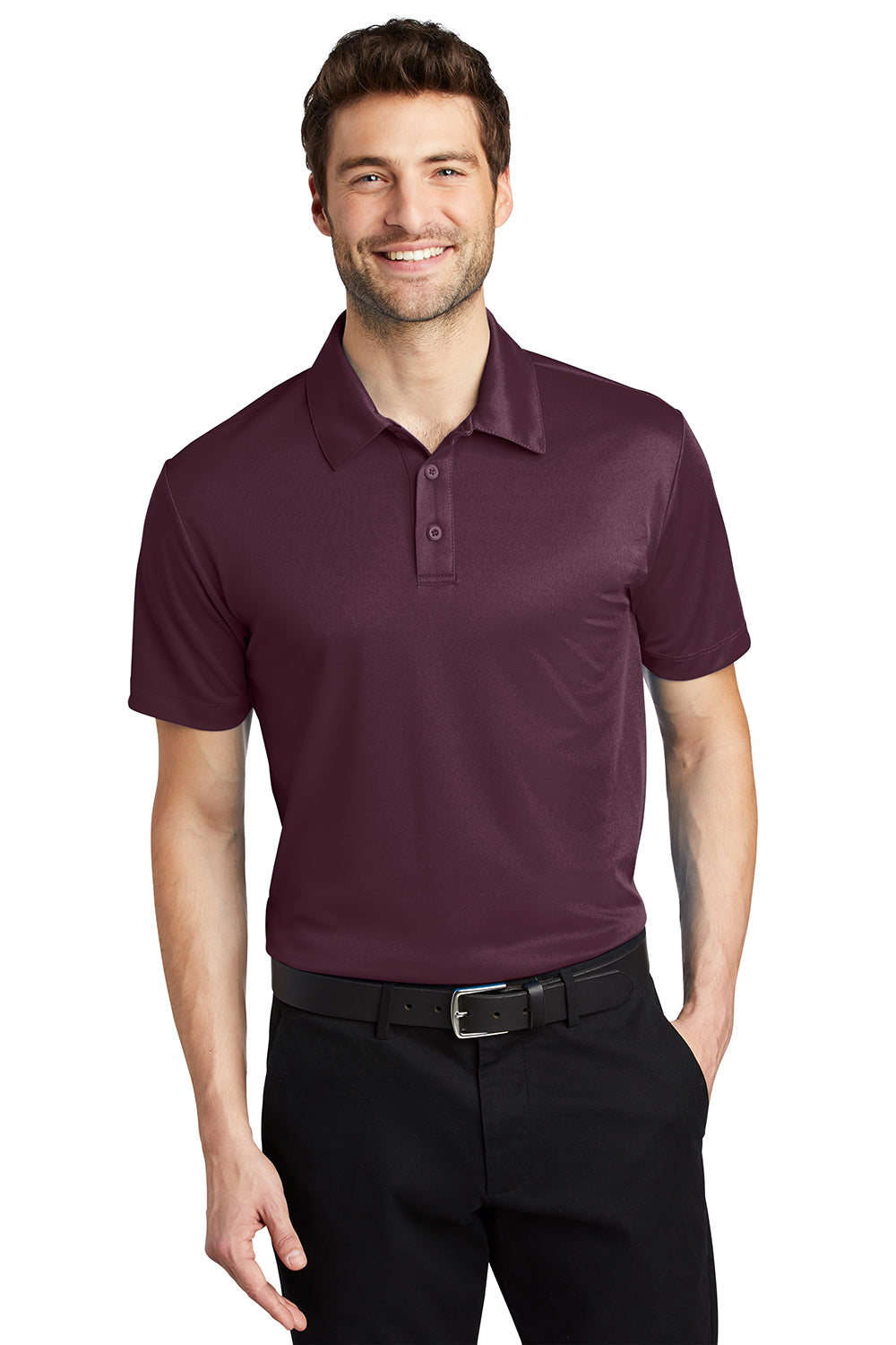 Port Authority K540/TLK540 Mens Silk Touch Performance Moisture Wicking Short Sleeve Polo Shirt Maroon Model Front