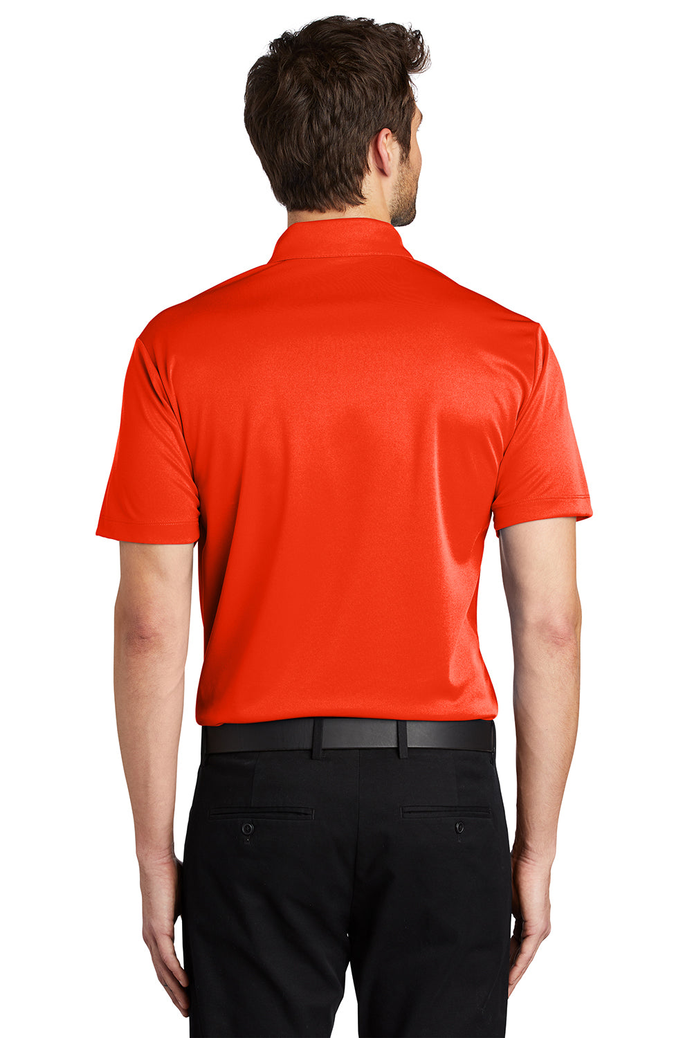 Port Authority K540/TLK540 Mens Silk Touch Performance Moisture Wicking Short Sleeve Polo Shirt Neon Orange Model Back