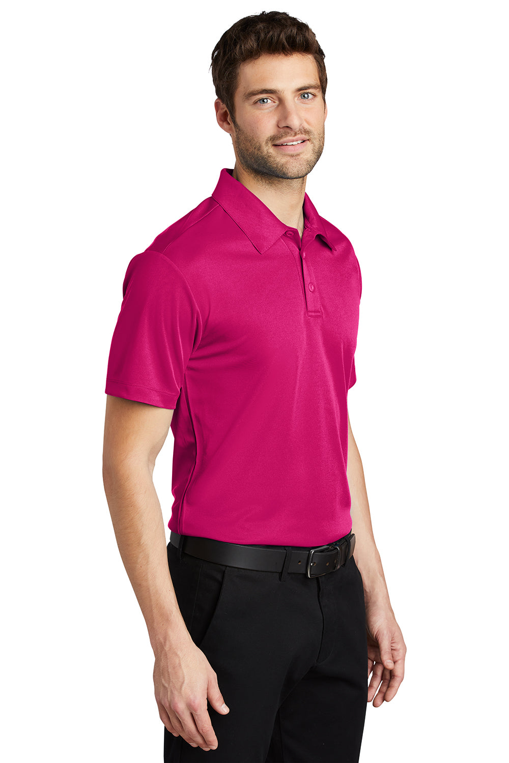 Port Authority K540/TLK540 Mens Silk Touch Performance Moisture Wicking Short Sleeve Polo Shirt Raspberry Pink Model 3q