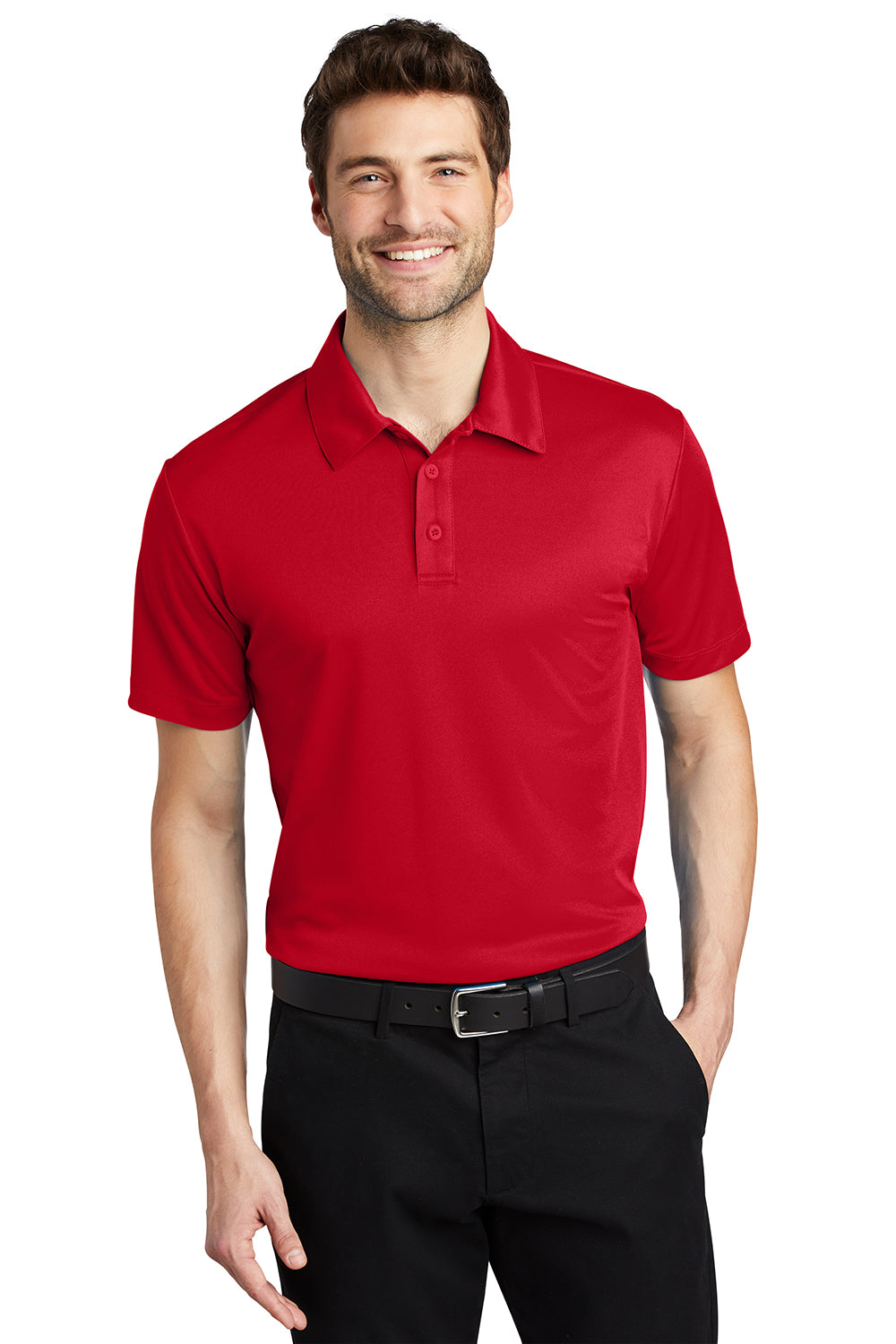 Port Authority K540/TLK540 Mens Silk Touch Performance Moisture Wicking Short Sleeve Polo Shirt Red Model Front