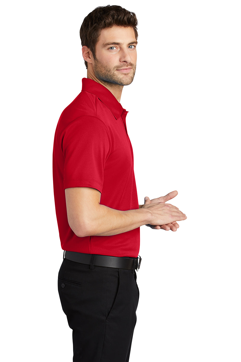 Port Authority K540/TLK540 Mens Silk Touch Performance Moisture Wicking Short Sleeve Polo Shirt Red Model Side