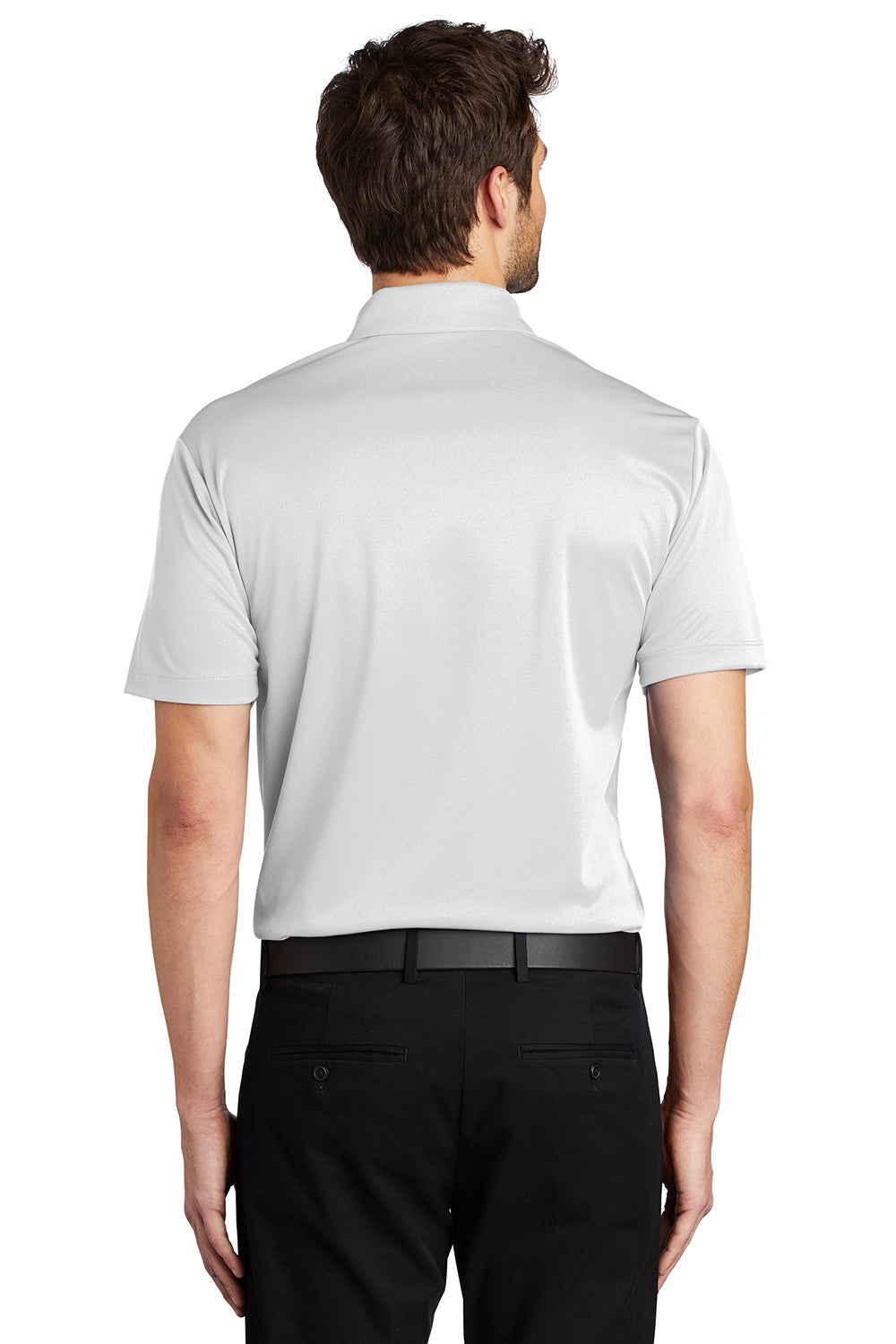 Port Authority K540/TLK540 Mens Silk Touch Performance Moisture Wicking Short Sleeve Polo Shirt White Model Back