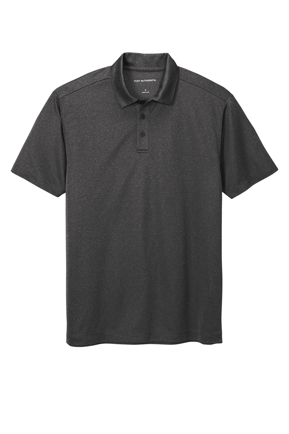 Port Authority K542 Mens Silk Touch Performance Moisture Wicking Short Sleeve Polo Shirt Heather Black Flat Front