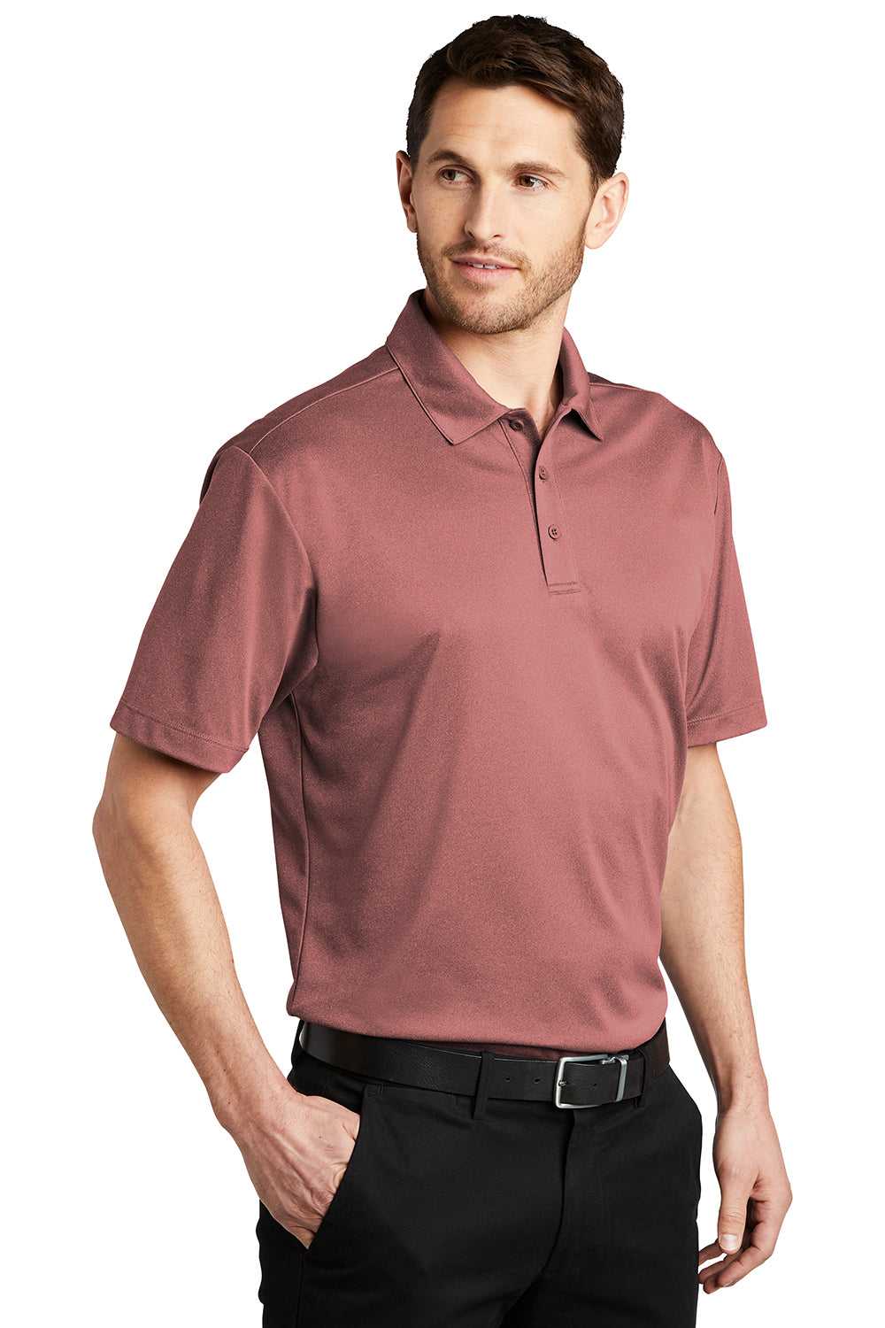 Port Authority K542 Mens Silk Touch Performance Moisture Wicking Short Sleeve Polo Shirt Heather Garnet Red Model 3q