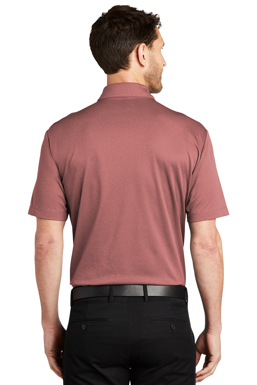 Port Authority K542 Mens Silk Touch Performance Moisture Wicking Short Sleeve Polo Shirt Heather Garnet Red Model Back