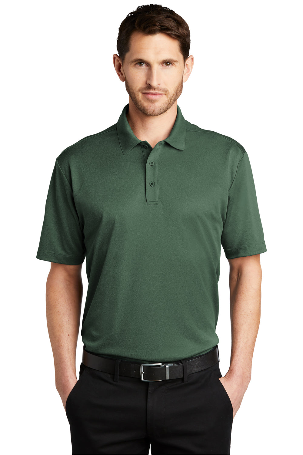 Port Authority K542 Mens Silk Touch Performance Moisture Wicking Short Sleeve Polo Shirt Heather Green Glen Model Front