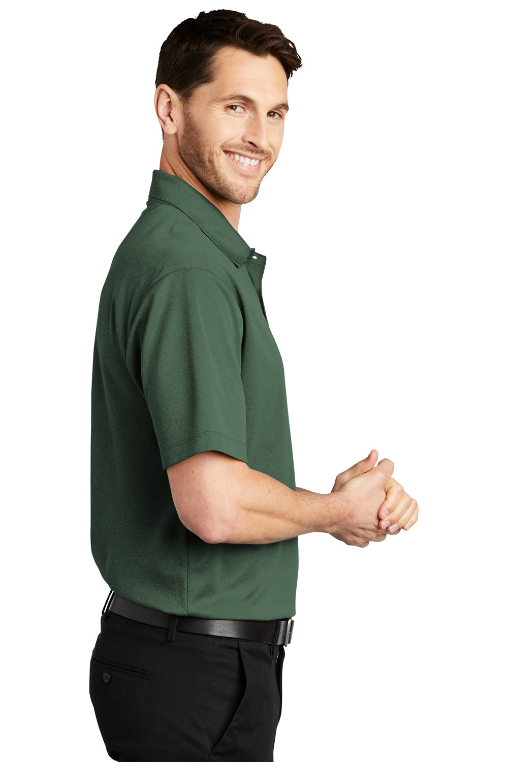 Port Authority K542 Mens Silk Touch Performance Moisture Wicking Short Sleeve Polo Shirt Heather Green Glen Model Side