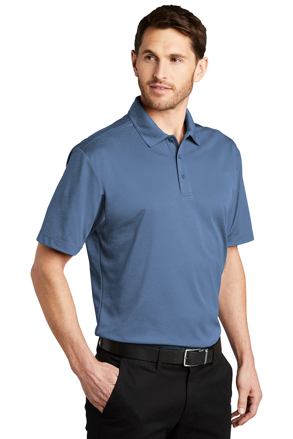 Port Authority K542 Mens Silk Touch Performance Moisture Wicking Short Sleeve Polo Shirt Heather Moonlight Blue Model 3q