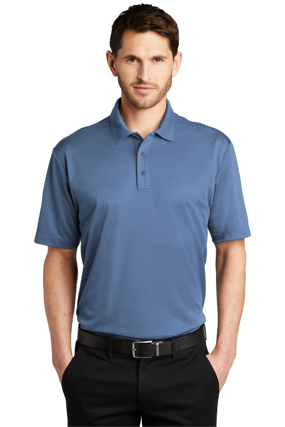 Port Authority K542 Mens Silk Touch Performance Moisture Wicking Short Sleeve Polo Shirt Heather Moonlight Blue Model Front